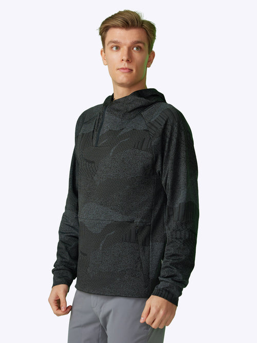 Model wearing Loogaroo Pulse Hoodie, showcasing the midweight design and casual fit