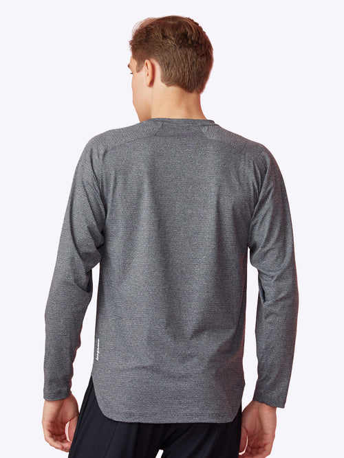 Back view of the Seamfinity Long Sleeve Shirt in Charcoal, displaying the elegant and high-end performance design