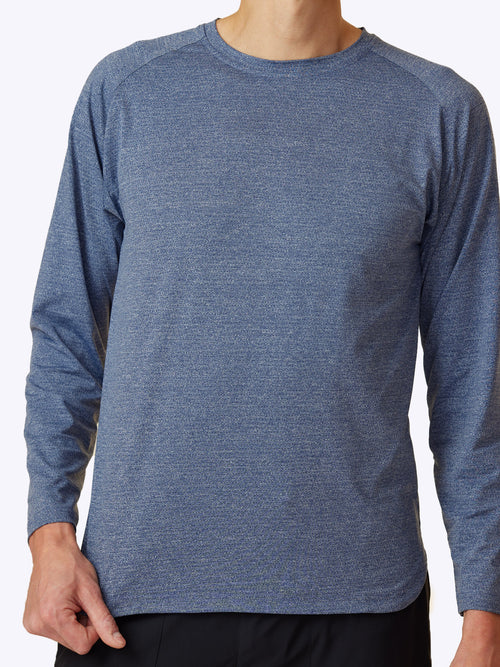 Detailed texture shot of the Seamfinity Long Sleeve Shirt in Indigo Navy, showcasing the premium, subtle texture