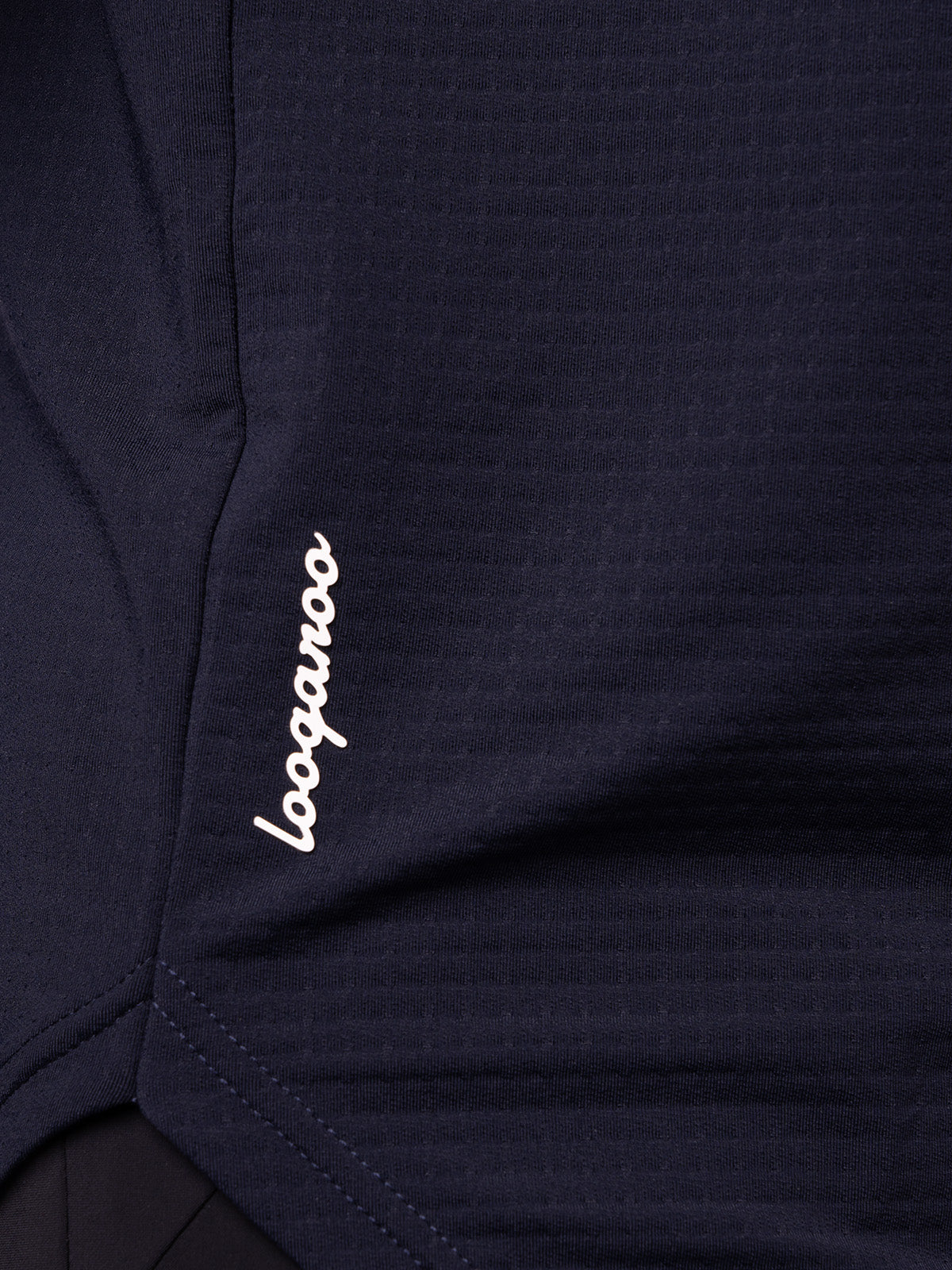 Close-up of the dimpled textured fabric on a lightweight men’s Nexa Hoodie in Oceana Navy by Loogaroo||||Oceana